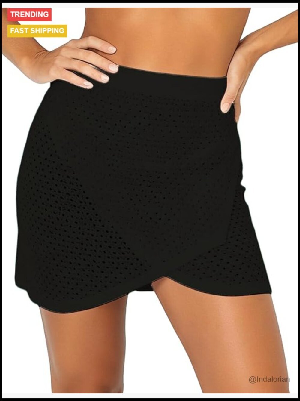 Crochet Beach Mini Skirt Back Tie Cover Up Knit Hollow Out Swimwear Skirt